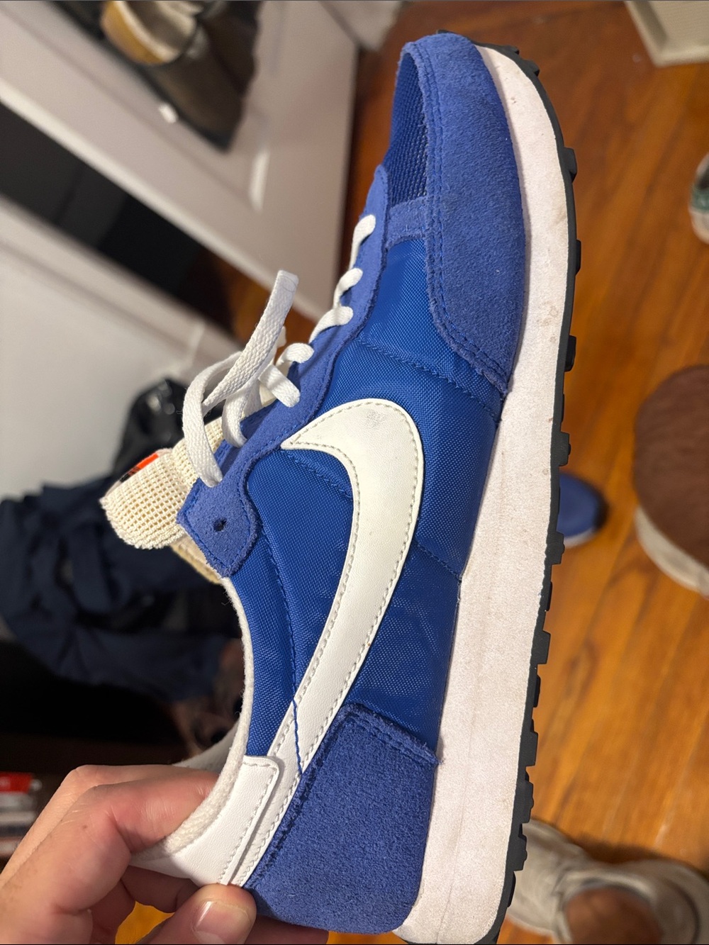 Nike Blue and White Waffle Low-Top Running Sneakers